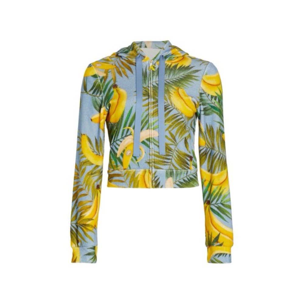 NWT Oscar De La Renta Banana Print Terry Zip Hoodie